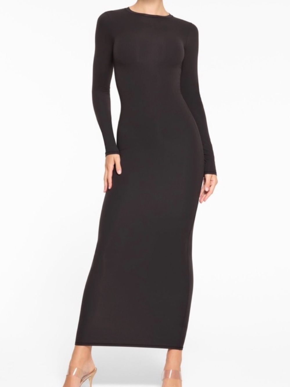SKIMS Black Long Sleeve Bodycon Maxi Dress